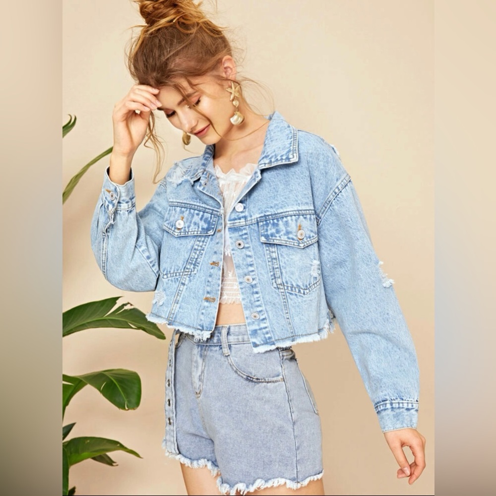 Brand new distressed cropped denim jacket - Picture 3 of 4
